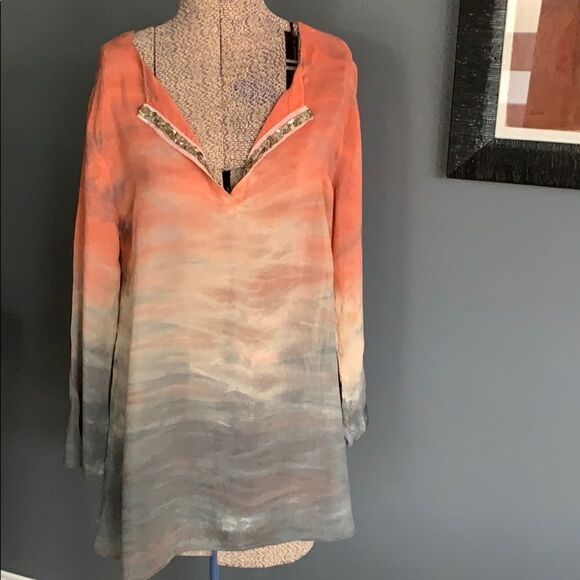 Barbara Lesser shaded watercolor crinkle tunic, S - Picture 1 of 7